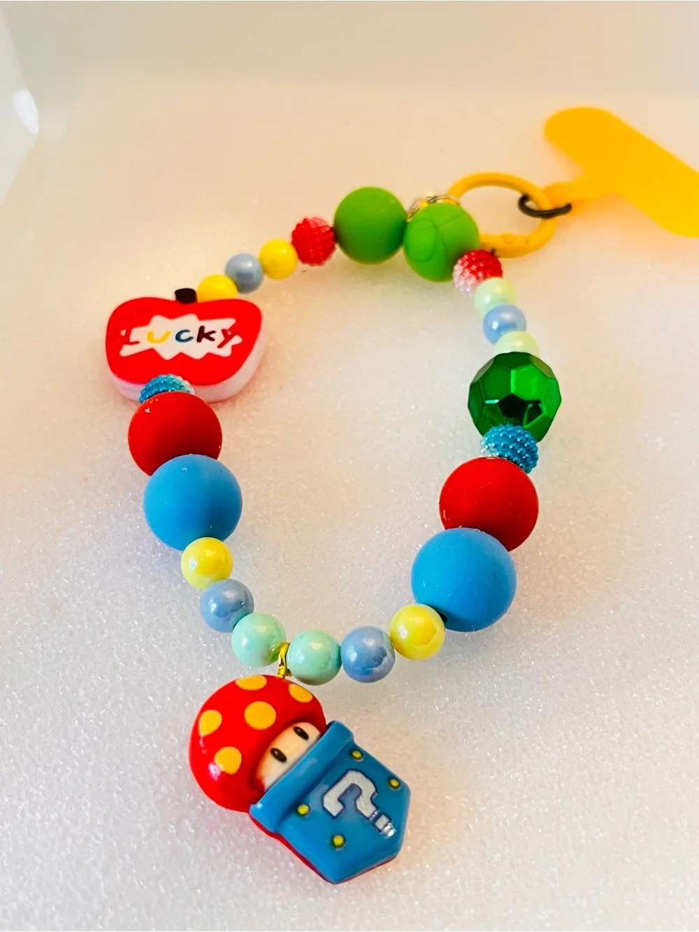 Colorful Mario Bros & Blue Beaded Phone Chain Charm Holster Clip